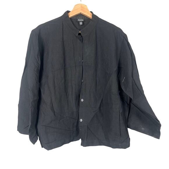 Eileen Fisher Tops - Eileen fisher Size Large Linen Black Button Down Mandarin Top Women’s Size L